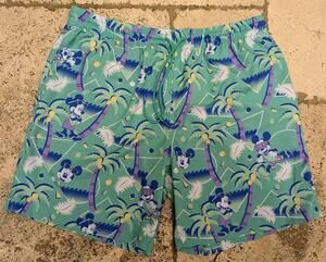 RSVLTS X Disney Mickey Swim Trunks Mens Large Green Tropical Palm Print